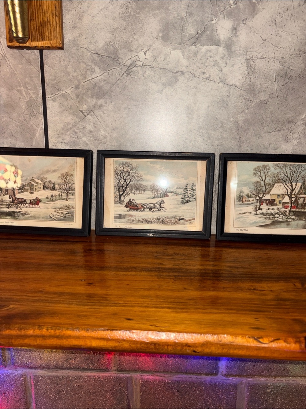 Set of 3 Currier & Ives Framed Winter Scene Wall Art - Black 5x7 Wood Frames